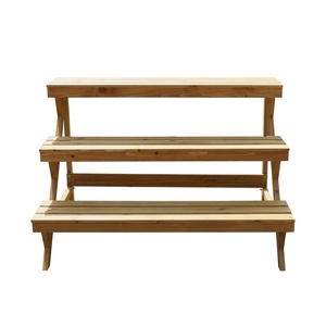 Support à fleurs en bois pour l'extérieur, style rustique, présentoir à plantes à plusieurs niveaux, banc de jardin, finition naturelle à 3 niveaux - Product Image 1