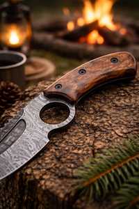 Damascus Steel Skinner Knife With Wood Handle Drop Point Blade Serrated Edge 0.6mm Thickness Outdoor <b>Tool</b> - Product Image 4