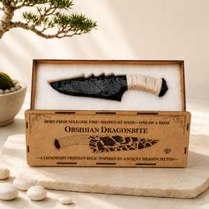 Couteau-poignard artisanal en obsidienne noire avec boîte cadeau en bois gravée, manche enveloppé, pièce de collection décorative - Product Image 3