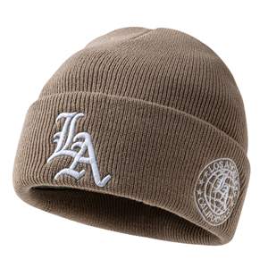 Gorros de punto elásticos personalizados OEM con diseño de calavera jacquard, tejido de algodón, ribete acanalado, logotipo personalizado y lazos de puntos. - Product Image 3