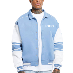 <b>Men's</b> Light Blue <b>White</b> Turn-down Collar Button Closure Casual Winter Hooded Varsity <b>Jacket</b> Polyester/Cotton Filled - Product Image 2