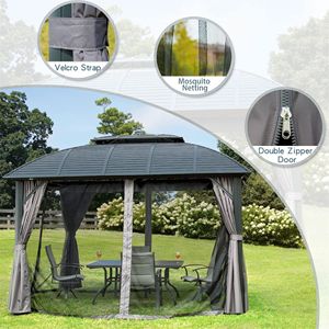 Gazebo da Esterno 10x12 con Telaio in Alluminio e Tetto Rigido, Tetto Doppio in Acciaio Zincato, Tettoia Permanente per Patio, Terrazza, Giardino - Product Image 4