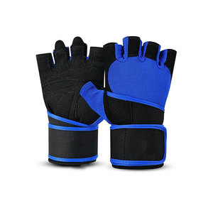 <b>Half</b> Finger Gym Gloves Black Blue Mesh Polyester Adjustable Wrist Strap Non <b>Slip</b> Breathable For Weight Lifting Fitness Training - Product Image 1