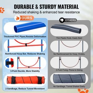 Set di Attrezzature per Addestramento Agility Cani da 5 Pezzi: Ostacoli Regolabili, 6 Pali per Guadino, Tunnel Estensibile, Anello per Salto, Tavola di Pausa - Product Image 3
