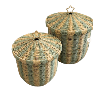 Cute Blue Paper Rope Storage <b>Basket</b> with Lid Eco-Friendly <b>Flower</b> Shape Toy & Laundry Hamper <b>for</b> Home Decoration - Product Image 4