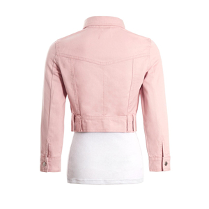 Women's Pink <b>Cropped</b> <b>Denim</b> <b>Jacket</b> Belted Waist Button Front Long Sleeve Slim Fit Casual Fashion Outerwear Waterproof Breathable - Product Image 4