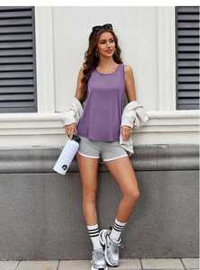 Débardeur sportif plissé croisé pour femme, séchage rapide, col ras du cou, ourlet incurvé asymétrique, respirant, tendance, idéal pour l'été - Product Image 3