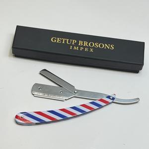 Getup Brosons Impex <b>Single</b> <b>Blade</b> Stainless Steel Safety <b>Razor</b> Red Blue White Striped Handle Men's Wet Shaving Barber Shop Use - Product Image 4
