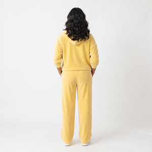 Women 2 Piece <b>Velour</b> Hooded <b>Tracksuit</b> Casual 100% Cotton Fleece Loose Fit Full Length Drawstring Mid Waist Pullover <b>Tracksuit</b> - Product Image 2