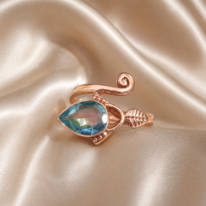 Anillo de Plata de Ley 925 con Topacio Azul Pera Natural, Chapado en Oro Rosa y Oro, Hecho a Mano, con Diseño de Hojas y Estilo Bohemio para Mujer - Product Image 4