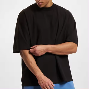 T-shirts pour homme à coupe classique, épaules tombantes, col rond, en coton biologique 100% côtelé, respirant, noir, design uni, pour l'été - Product Image 1