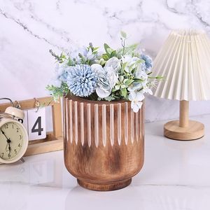 Vase à fleurs rustique en bois, pot de fleurs décoratif de table, vase en bois style ferme pour tulipes artificielles, arrangement floral, décoration intérieure - Product Image 6