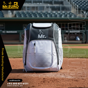Bolsa de Béisbol Personalizada Blanca, Gris y Negra con Panel Perforado, Mochila Deportiva de Mr. Euro Manufacturing Company, Mezcla de Poliéster - Product Image 3