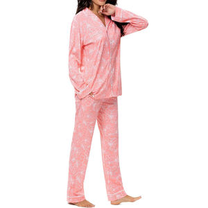 Pyjama moderne en coton pour femme, ensemble 2 pièces en jersey doux, respirant, séchage rapide, fermeture à cordon, tenue de nuit printemps-été - Product Image 1