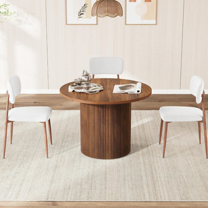 Modern Minimalist Extendable Oval Wooden Dining Table with Fluted Base - Product Image 2