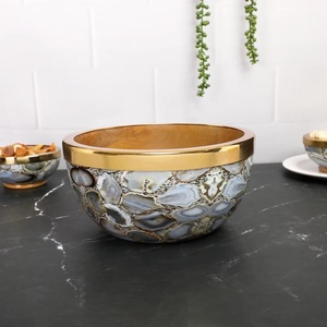 Bol en émail de designer avec incrustation d'agate et motif imprimé pour servir des fruits secs et des bonbons, décoration de luxe pour la maison - Product Image 3