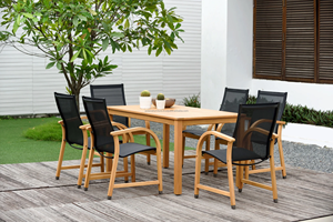 Modern ARDENA Outdoor Teak Garden Set <b>4</b> Seater Solid Wood <b>Round</b> <b>Table</b> Weather Resistant Midcentury Design - Product Image 2