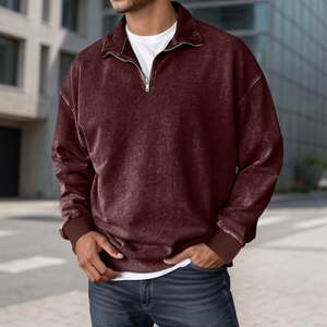 Plain 1/4 zipper closure Collar Men's Sweatshirt <b>Acid</b> Washed Long Sleeve Oversized <b>Drop</b> Shoulder Casual Pullover Top Pullover - Product Image 2