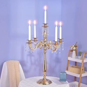 Impressionnant qualité métal 5 bras candélabre cristal perle bougeoir or table décorer bougeoir mariage et événement décorer - Product Image 1