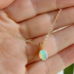 Ethiopian <b>Opal</b> <b>Pendant</b> Necklace 14K Gold Plated Sterling Silver Dainty <b>Opal</b> Necklace Elegant Minimalist Jewelry - Product Image 3