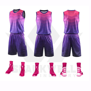 Conjunto de Camiseta de Baloncesto Personalizada, Sin Mangas, Cuello en V, Color Degradado, Absorbe la Humedad, 100% Poliéster, Unisex, Adulto, Todas las Temporadas - Product Image 3