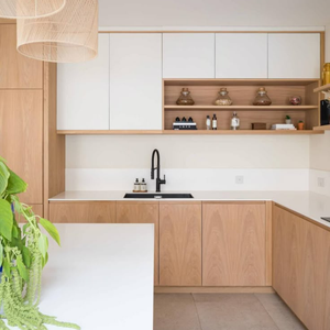 Meubles de cuisine modulaires modernes RTA en MDF et contreplaqué, personnalisés par JY Project, fournisseur vietnamien, avec robinet et armoire murale de garde-manger de luxe - Product Image 4