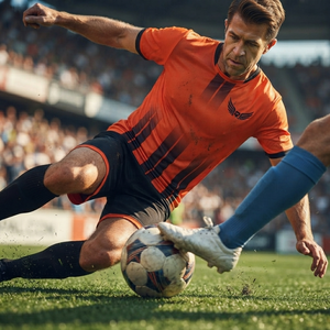 Ensemble de maillots de football personnalisés pour hommes, rouge et noir rayé, sublimé, respirant, manches courtes, coupe athlétique, toutes saisons - Product Image 5