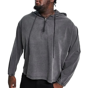 Sudaderas con capucha personalizadas con efecto lavado ácido, 100% algodón, con cremallera, estilo oversize, con capucha de piel, para hombre - Product Image 5