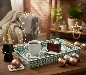 ถาดเสิร์ฟไม้เนคร์ ถาดวางบนตักข้างโซฟาสำหรับโต๊ะกาแฟ ถาดเสิร์ฟอาหารทำมือสุดหรูพร้อมหูจับ - Product Image 4