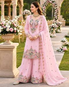 Ensemble de costume palazzo Fendy brodé de qualité supérieure avec dupatta assorti pour femme, ensemble Kurti palazzo Fendy de créateur avec broderies lourdes - Product Image 3