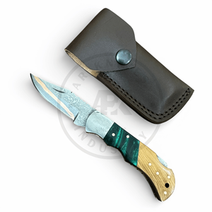 Cuchillo Plegable de Acero Inoxidable y Cobre Hecho a Mano, Grado Industrial, con Logotipo Personalizado, Bloqueo Trasero EDC, Garantía de 3 Años, Mango de Madera con Resina Epoxi - Product Image 3