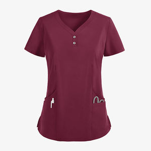 Nursing Wear <b>Top</b> Women Half Zipper Short Sleeve Fashion Knitted Polyester Material Summer Wear High Quality <b>Scrub</b> <b>Tops</b> - Product Image 5