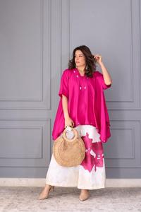 Ensemble coordonné numérique rose pour femme, kurta en coton et pantalon palazzo imprimé crème, tenue décontractée ethnique style Inde Pakistan, coupe classique - Product Image 2