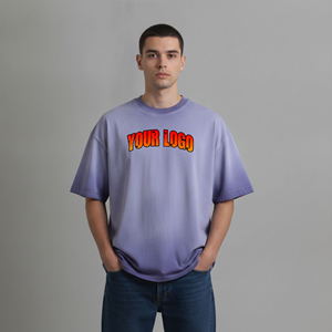 T-shirt en coton épais lavé sur mesure OEM/ODM, col rond, épaules tombantes, style hip-hop, respirant, pour la gym, pour hommes - Product Image 1