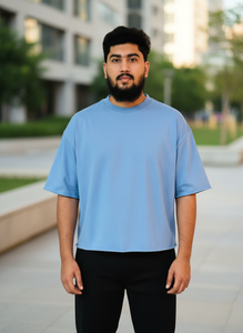 Camiseta de Cuello Redondo Azul Claro Extra Grande para Hombre, Manga Corta, Color Sólido, Estilo Casual, 100% Algodón Jersey, Corte Ajustado - Product Image 4