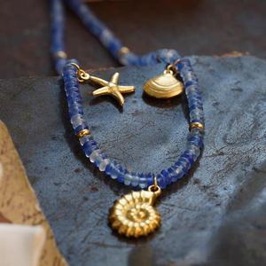 สร้อยคอประดับลูกปัดสีน้ำเงิน หินธรรมชาติ เปลือกหอย ดีไซน์โบโฮ สร้อยคอแบบหลายชั้นสำหรับผู้หญิง เงินแท้ 925 ชุบทอง 14K - Product Image 5