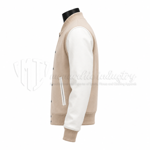 Chaqueta Universitaria Personalizada, Cuerpo de Lana, Mangas de Cuero Blanco, Proveedor de Fábrica - Product Image 4