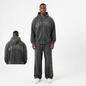 Chándal con Capucha para Hombre, Manga Larga, Cierre Frontal con Cremallera, Estampado de Letras, Corte Holgado, Informal, Otoño, Algodón, Color Sólido, Diseño Transpirable - Product Image 1