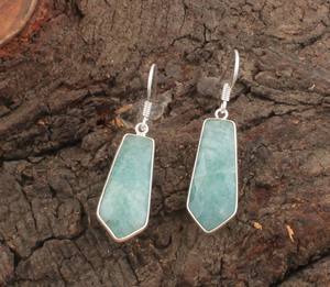 Boucles d'oreilles pendantes en amazonite naturelle en gros, argent sterling 925, plaqué argent, pierres précieuses, boucles d'oreilles pendantes, bijoux, cadeau de fête - Product Image 5