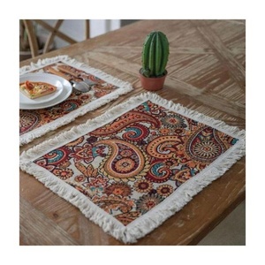 Mantel Individual de lino de algodón orgánico lavable personalizado para el hogar, Jacquard rojo minimalista de estilo indio con diseño de bordado - Product Image 4