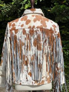 Women's Genuine Cowhide Hair On Leather Fringe <b>Jacket</b> Western Cowboy Cow Print <b>Zip</b> <b>Up</b> Biker Fashion Coat OEM ODM - Product Image 4
