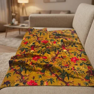 Cortinas de Tela con Estampado Floral de Aves en Amarillo Mostaza, 100% Algodón con Revestimiento de PVC, para Tapicería, Cojines y Decoración del Hogar - Product Image 4