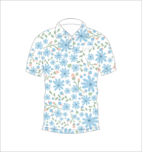 Chemise polo pour homme à imprimé floral blanc et bleu, manches courtes, décontractée, mode estivale - Product Image 1