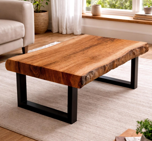 New Live Edge Solid Wood Restaurant Coffee <b>Table</b> with Metal Legs <b>Folding</b> Design for Hotel & <b>Outdoor</b> Use - Product Image 2