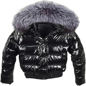 Veste matelassée noire en PU pour femme et homme, col montant, fermeture éclair, longueur courte, hiver, décontractée, imperméable, coupe ajustée - Product Image 3
