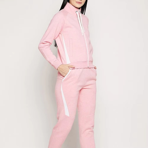 <b>Women's</b> Pink Tracksuit Full Sleeve <b>Half</b>-<b>Zip</b> <b>Sweatshirt</b> And Pants Set With Side Pockets Casual Regular Fit Spring - Product Image 4