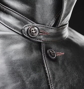 Original Men Black Sheepskin Horsehide Leather Waterproof Eco-Friendly Mandarin Collar Car <b>Coat</b> Shinki Hikaku Harris Tweed <b>Lined</b> - Product Image 6