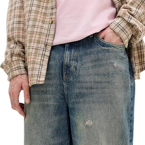 <b>Mens</b> Light Blue Straight Loose Fit Denim Pants Casual Streetwear Enzyme Wash Distressed Cotton Spandex Five Spring XS Quick Dry - Product Image 3