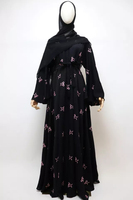Mütevazı Kadınlar İçin Siyah Abaya, Düz Renk, Hafif, Nefes Alabilen, Dört Yönlü Esneyen, Kırışmaz, Uzun Kollu, Midi Boy, Namazlık Elbise