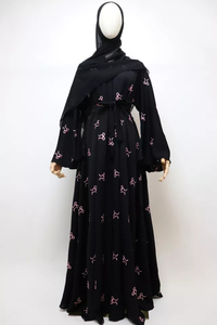 Abaya noire modeste pour femme, unie, légère, respirante, extensible dans quatre directions, à manches longues, longueur midi, tenue de prière, style Moyen-Orient - Product Image 3